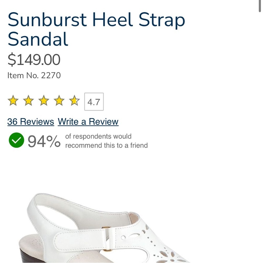 SAS Sunburst White Leather Hook & Loop Comfort Heel Strap Sandal Size 7.5N - Picture 10 of 10